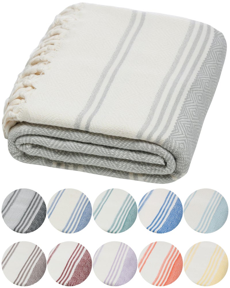 DEMMEX Organic Diamond Turkish Bath & Beach Towel | 100% Oeko-TEX Certified Turkish Cotton, Ultra-Soft, Quick-Dry, Lightweight, Compact & Oversized Luxury Peshtemal Towel, Prewashed, 71"x36", Gray - Image 1